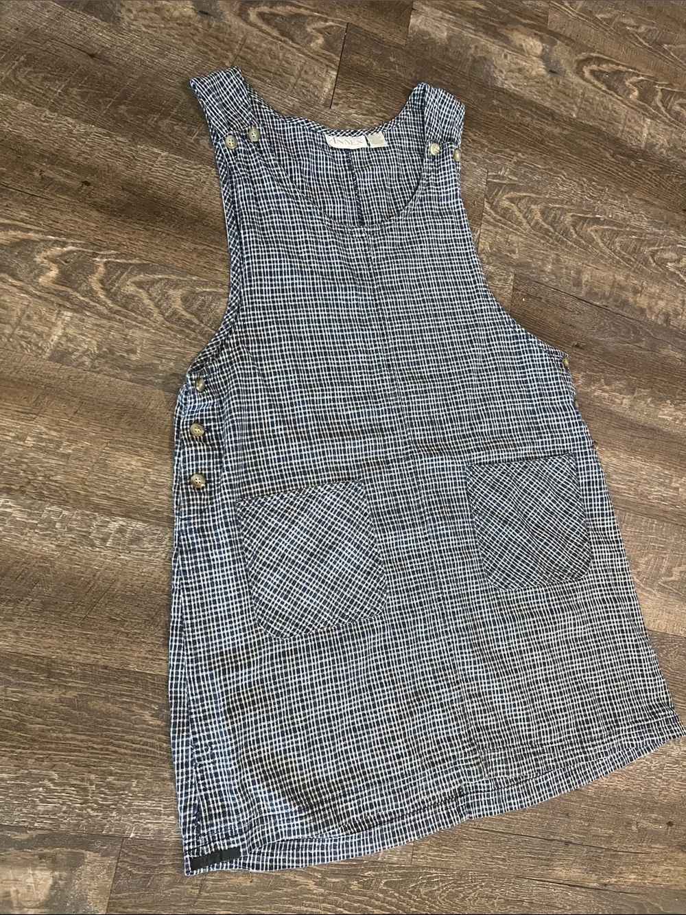 Blue Check Pinafore Dress with Front Pockets